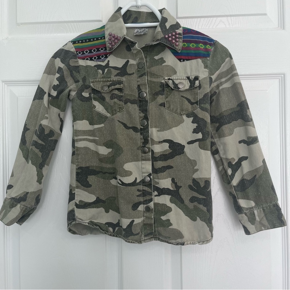D-Signed Disney Green Tan Camouflage Cotton Little Girl Jacket Shacket Shirt